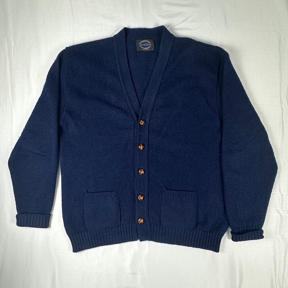 Vintage Jantzen Cardigan Sweater Large Navy Wool USA